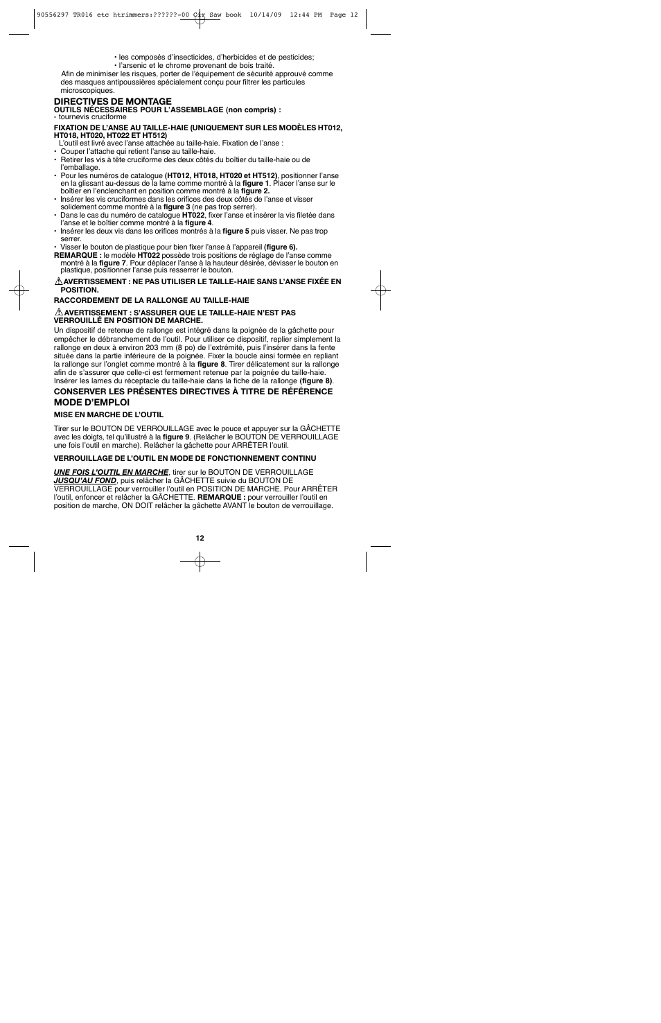 Black & Decker HT022 User Manual | Page 12 / 24