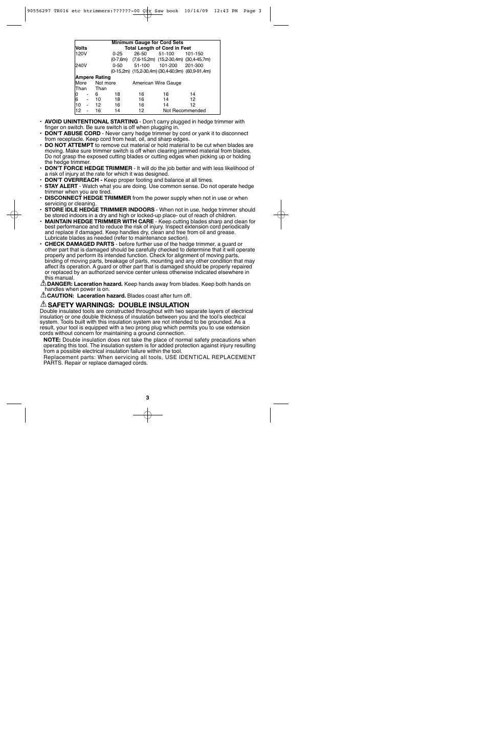 Safety warnings: double insulation | Black & Decker HT022 User Manual | Page 3 / 24