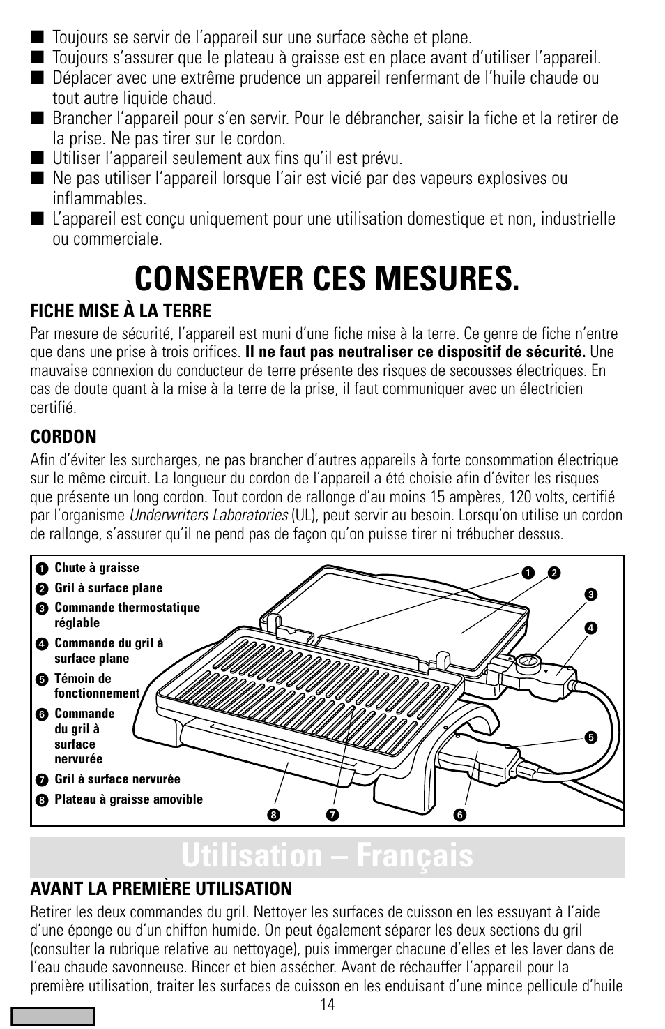 Utilisation, Conserver ces mesures, Utilisation – français | Black & Decker IG200 Series User Manual | Page 14 / 20