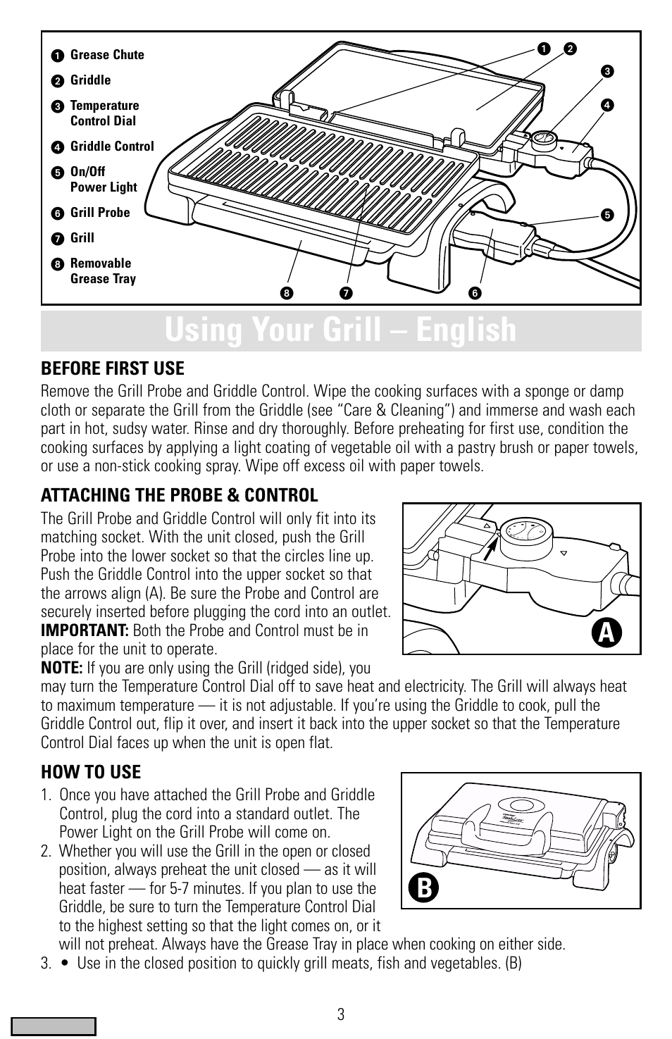 Usage, Using your grill – english | Black & Decker IG200 Series User Manual | Page 3 / 20