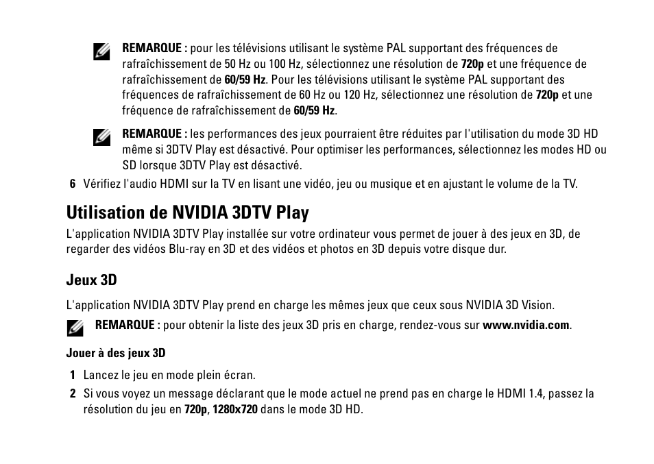 Utilisation de nvidia 3dtv play, Jeux 3d | Dell XPS 15 (L501X, Late 2010) User Manual | Page 19 / 40