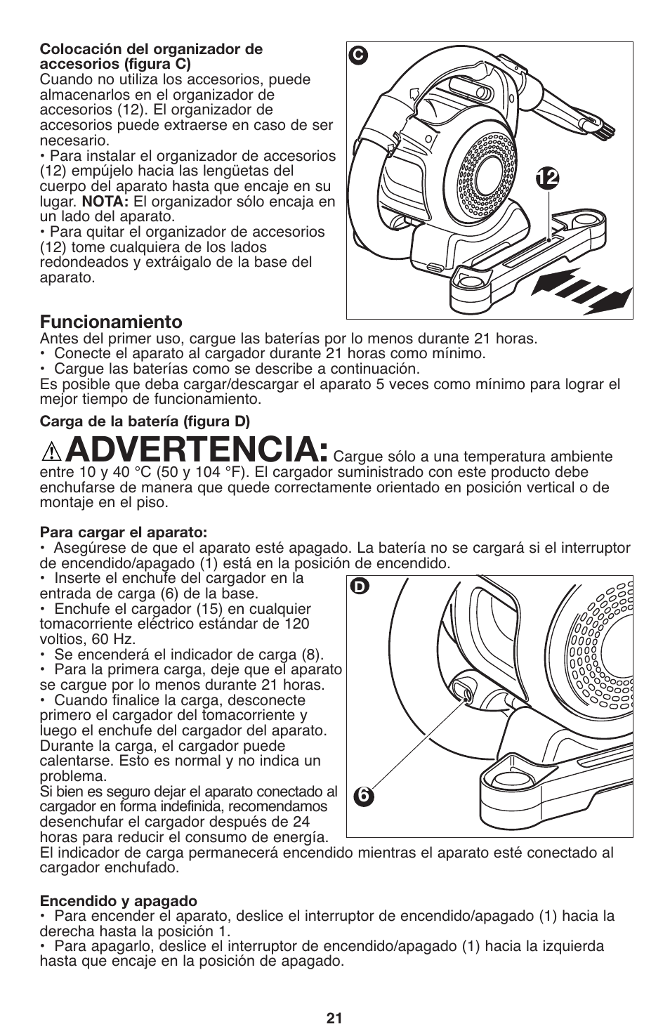 Advertencia, Funcionamiento | Black & Decker 90564858 User Manual | Page 21 / 28