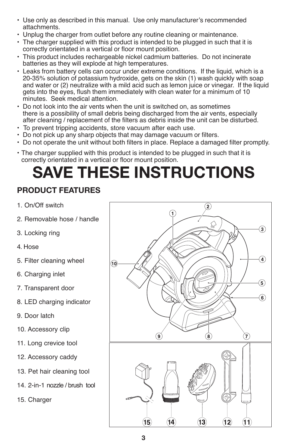 Save these instructions, Product features | Black & Decker 90564858 User Manual | Page 3 / 28