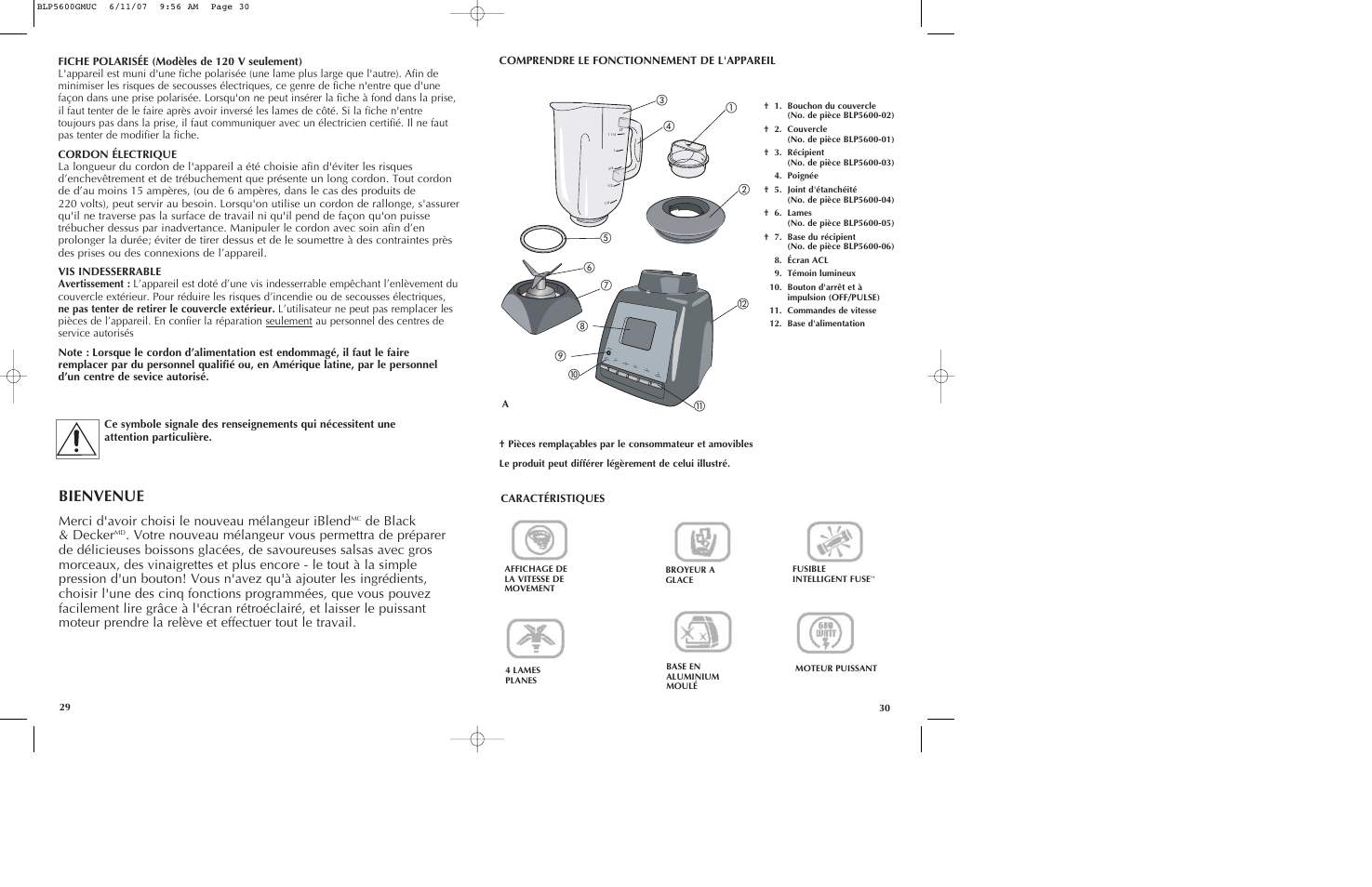 Bienvenue, Merci d'avoir choisi le nouveau mélangeur iblend, De black & decker | Comprendre le fonctionnement de l'appareil, Caractéristiques | Black & Decker iBLEND BLP5600GM User Manual | Page 16 / 25