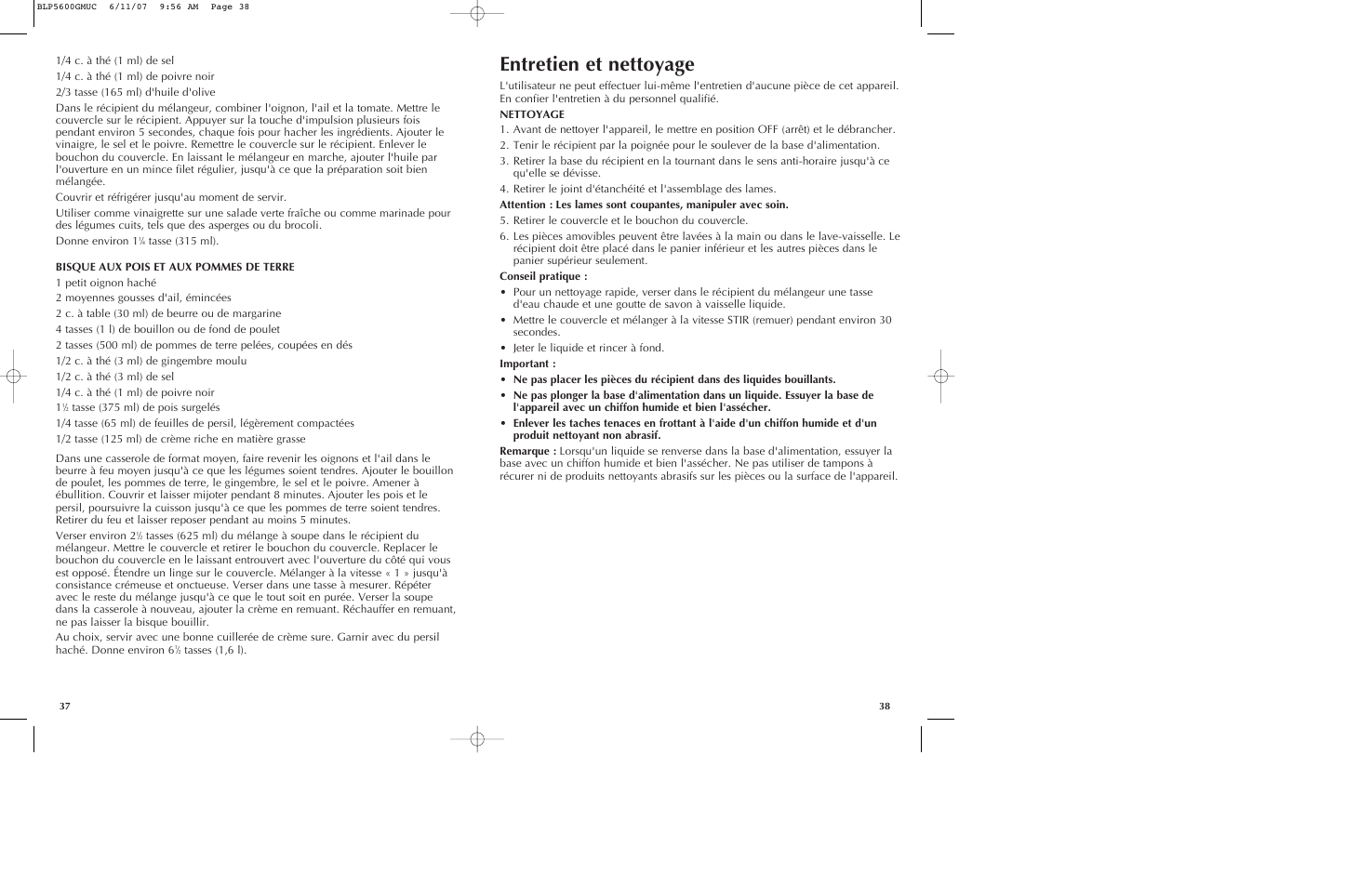 Entretien et nettoyage | Black & Decker iBLEND BLP5600GM User Manual | Page 20 / 25