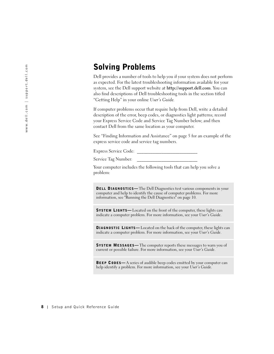 Solving problems | Dell OptiPlex GX240 User Manual | Page 10 / 86