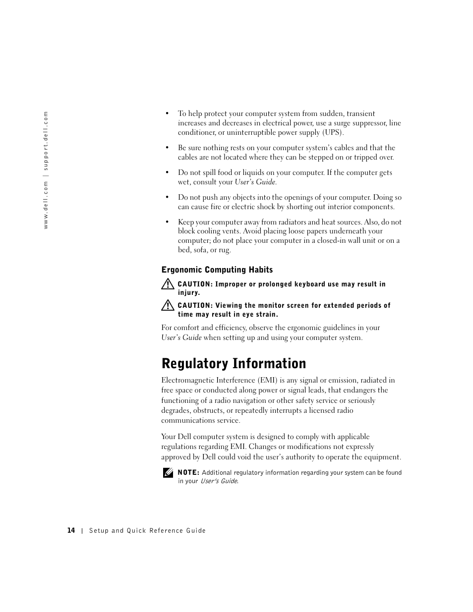 Ergonomic computing habits, Regulatory information | Dell OptiPlex GX240 User Manual | Page 16 / 86