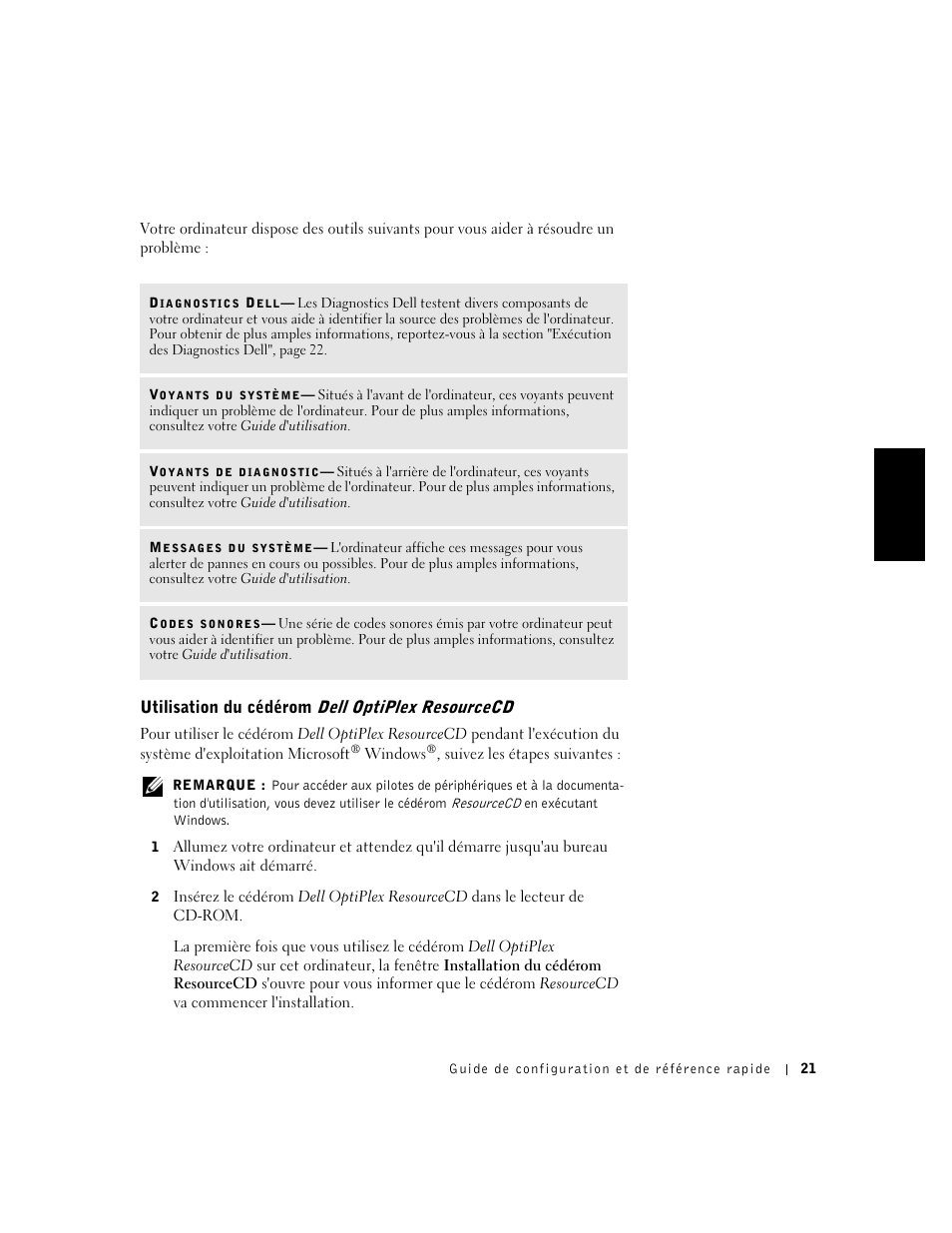 Utilisation du cédérom dell optiplex resourcecd | Dell OptiPlex GX240 User Manual | Page 23 / 86