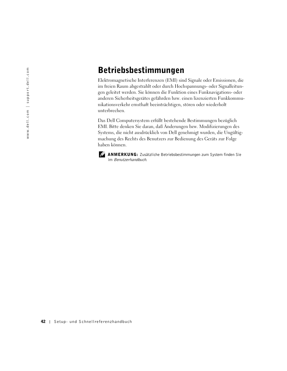 Betriebsbestimmungen | Dell OptiPlex GX240 User Manual | Page 44 / 86
