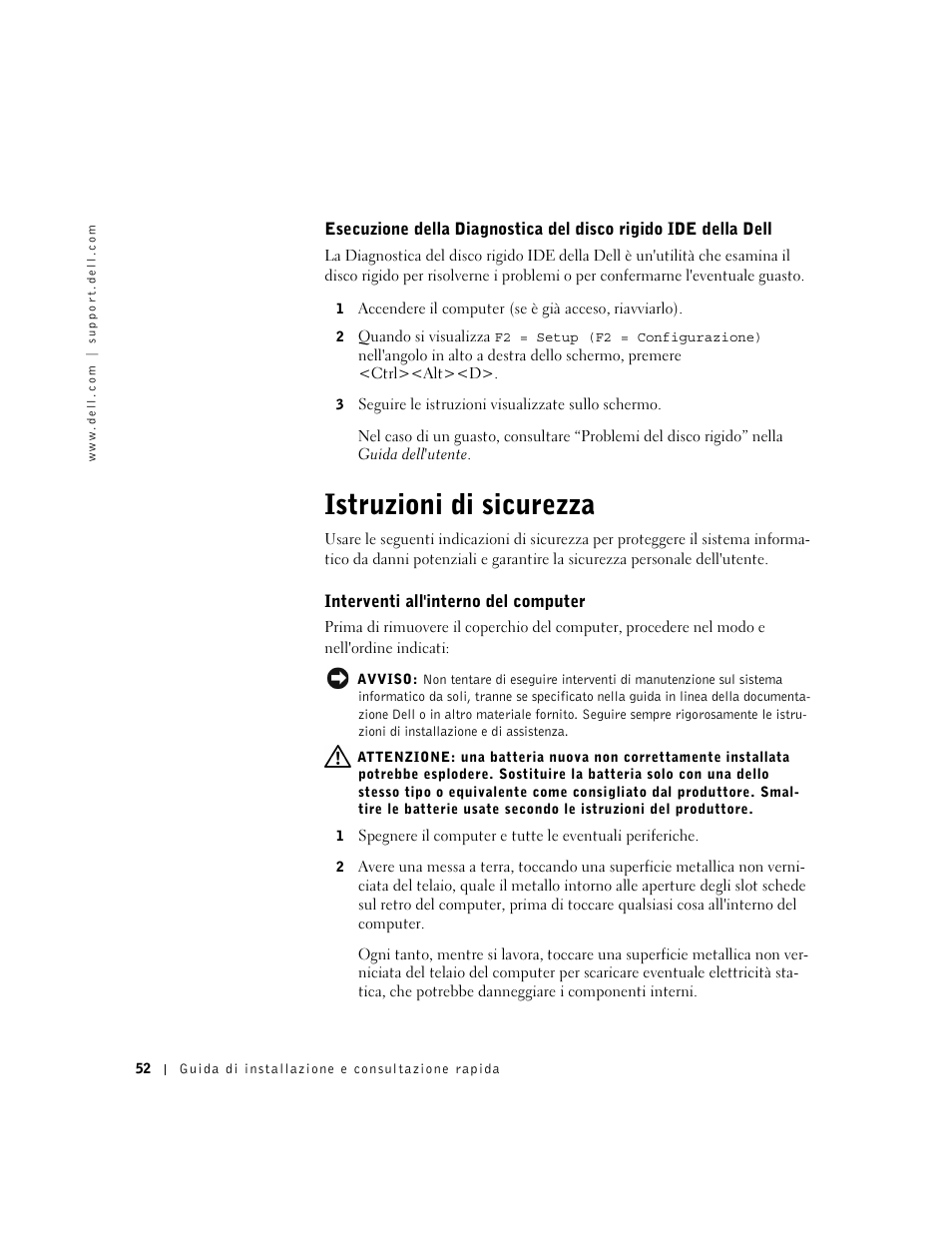Istruzioni di sicurezza, Interventi all'interno del computer | Dell OptiPlex GX240 User Manual | Page 54 / 86