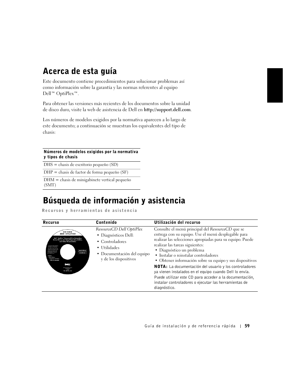 Acerca de esta guía, Búsqueda de información y asistencia, Español | Dell OptiPlex GX240 User Manual | Page 61 / 86