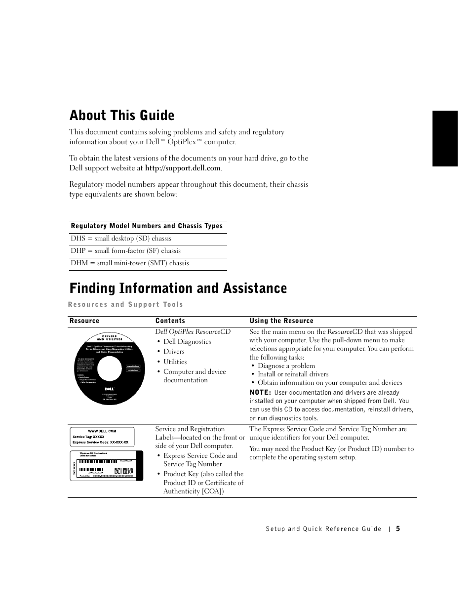 About this guide, Finding information and assistance, English | Dell OptiPlex GX240 User Manual | Page 7 / 86