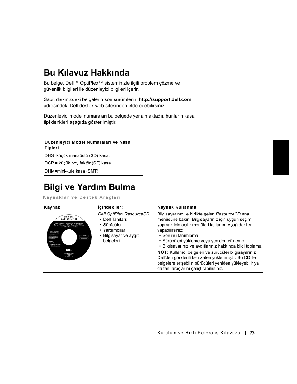 Bu kılavuz hakkında, Bilgi ve yardım bulma, Türkçe | Dell OptiPlex GX240 User Manual | Page 75 / 86