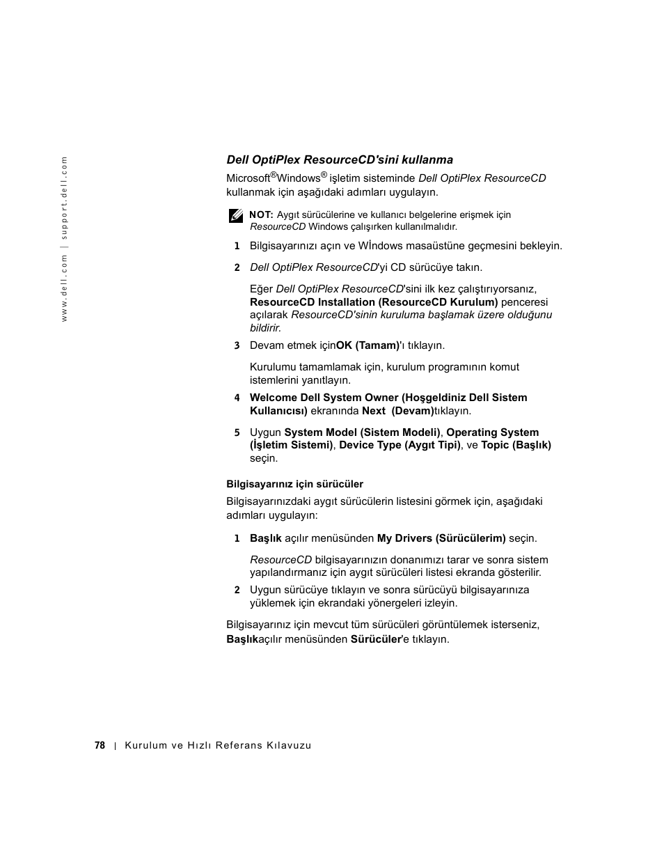 Dell optiplex resourcecd'sini kullanma | Dell OptiPlex GX240 User Manual | Page 80 / 86