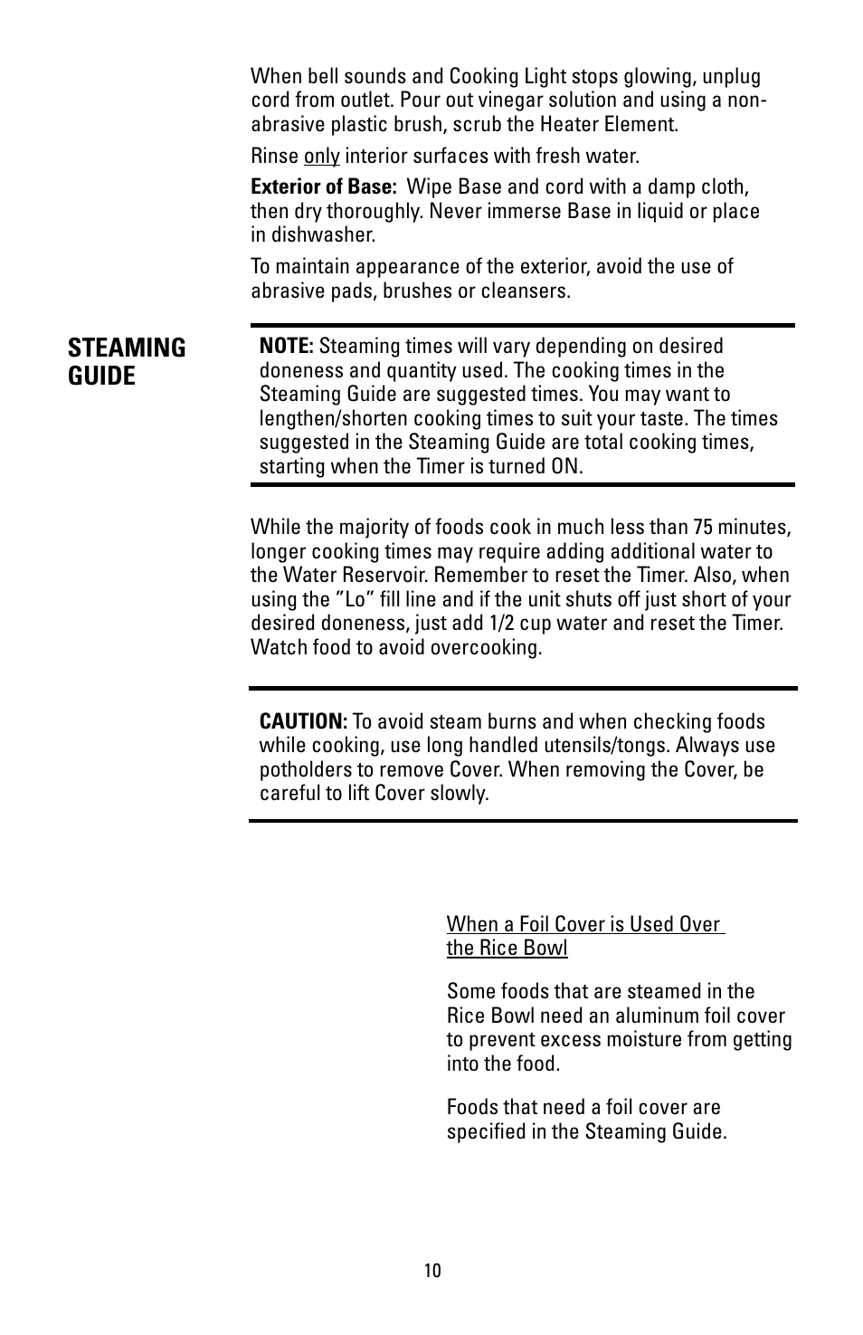 Steaming guide | Black & Decker HS90 User Manual | Page 10 / 30