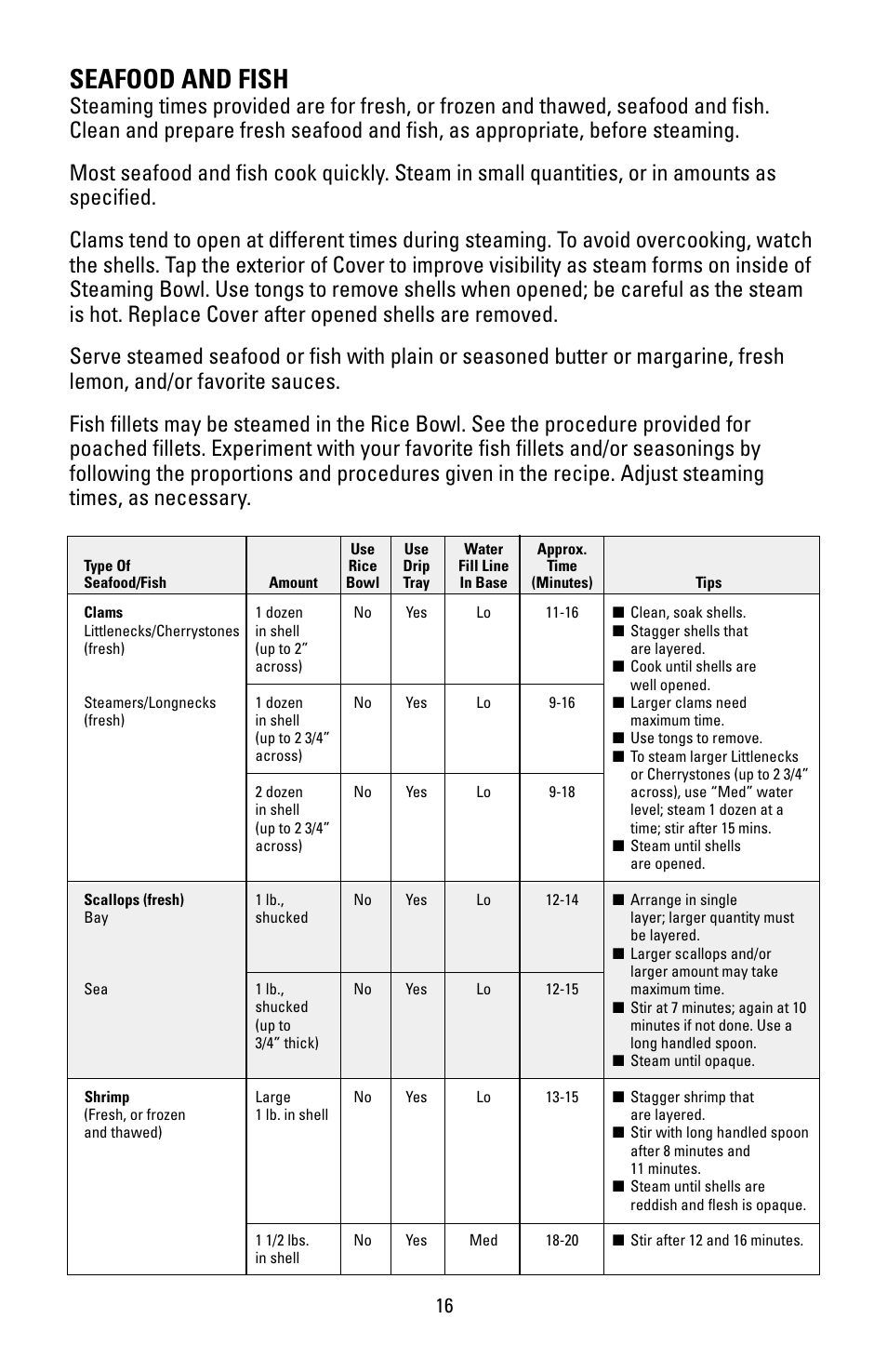 Seafood and fish | Black & Decker HS90 User Manual | Page 16 / 30