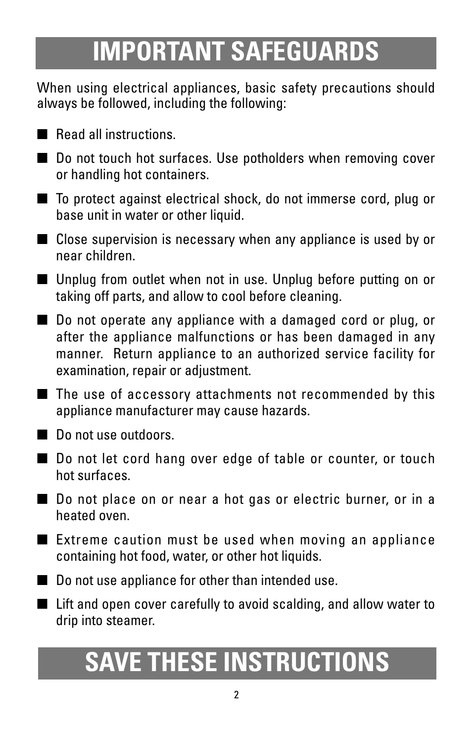 Important safeguards save these instructions | Black & Decker HS90 User Manual | Page 2 / 30