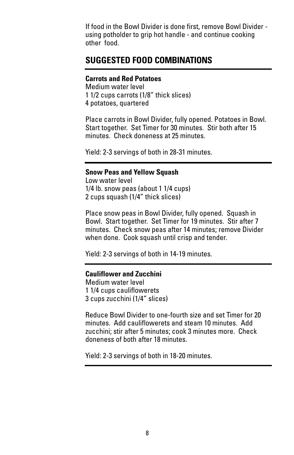 Suggested food combinations | Black & Decker HS90 User Manual | Page 8 / 30