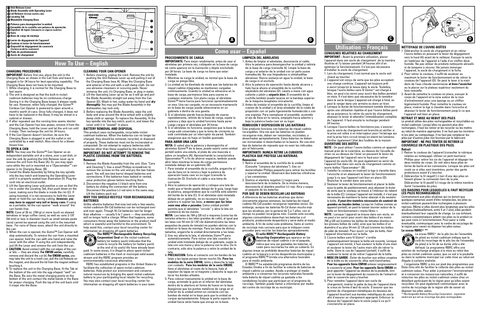 How to use – english, Como usar – español utilisation – français, Ab c d | Black & Decker Gizmo EM200 User Manual | Page 2 / 2