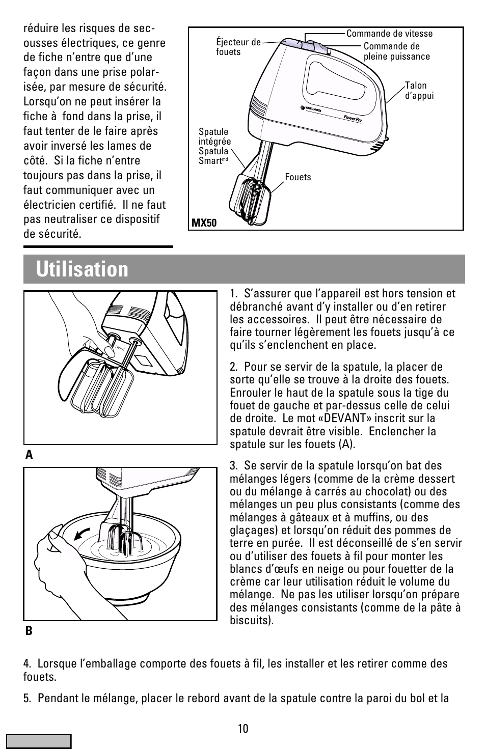 Utilisation | Black & Decker MX50 series User Manual | Page 10 / 12