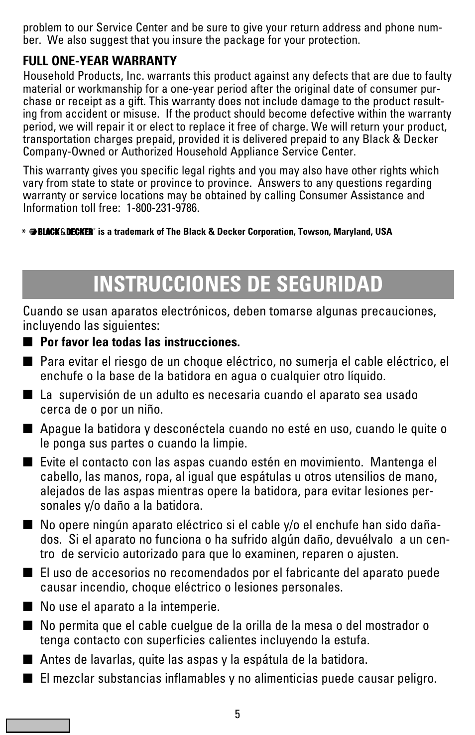 Instrucciones, Batidora con espátula, Instrucciones de seguridad | Black & Decker MX50 series User Manual | Page 5 / 12