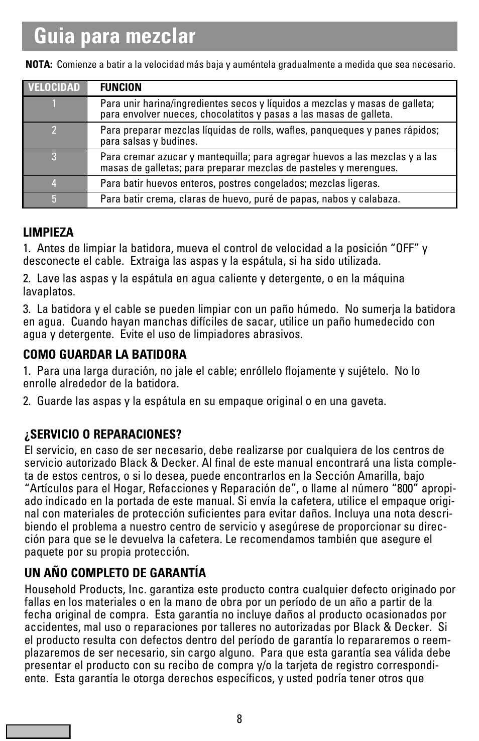 Guia para mezclar | Black & Decker MX50 series User Manual | Page 8 / 12