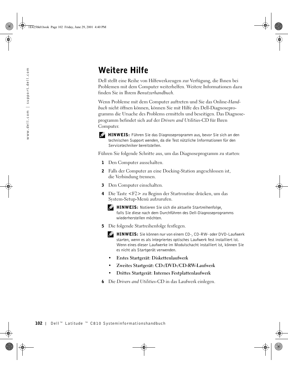 Weitere hilfe | Dell Latitude C810 User Manual | Page 104 / 188