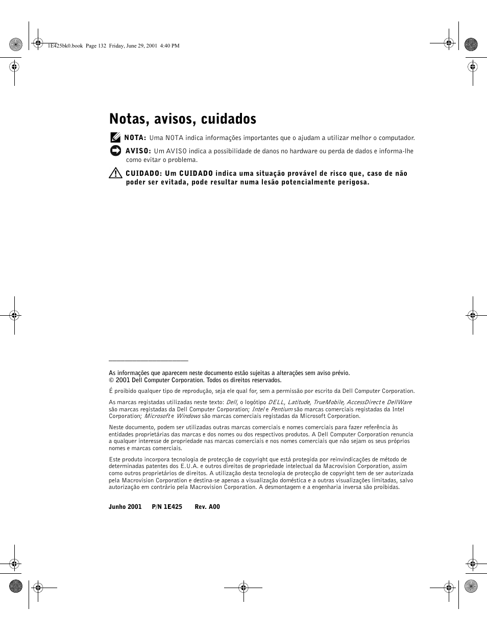 Notas, avisos, cuidados | Dell Latitude C810 User Manual | Page 134 / 188