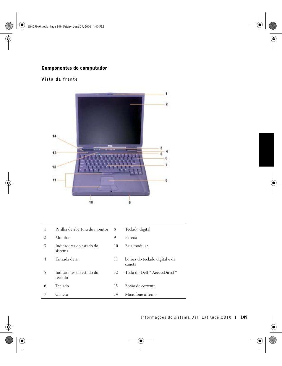 Componentes do computador | Dell Latitude C810 User Manual | Page 151 / 188