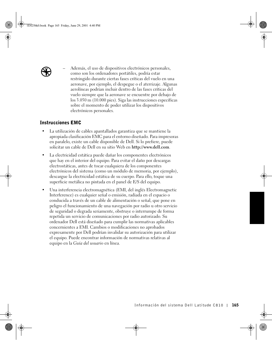 Instrucciones emc | Dell Latitude C810 User Manual | Page 167 / 188