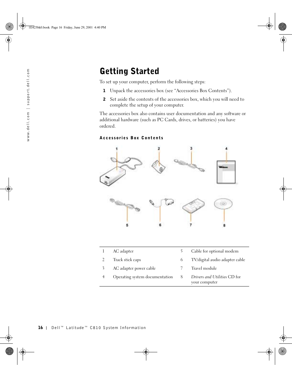 Getting started | Dell Latitude C810 User Manual | Page 18 / 188