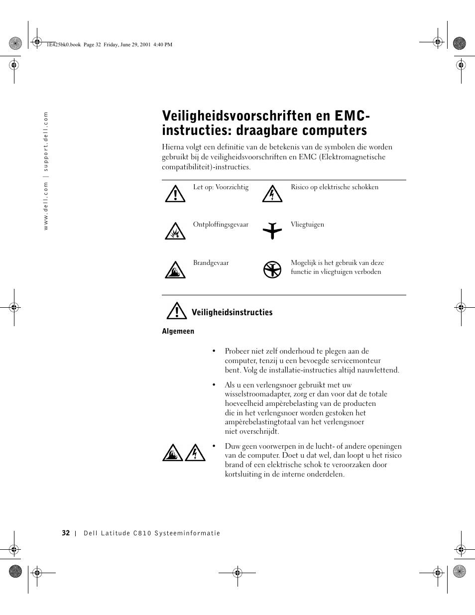 Veiligheidsinstructies | Dell Latitude C810 User Manual | Page 34 / 188