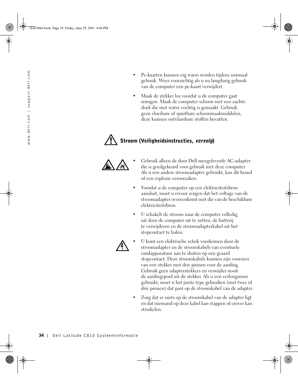 Stroom (veiligheidsinstructies, vervolg) | Dell Latitude C810 User Manual | Page 36 / 188