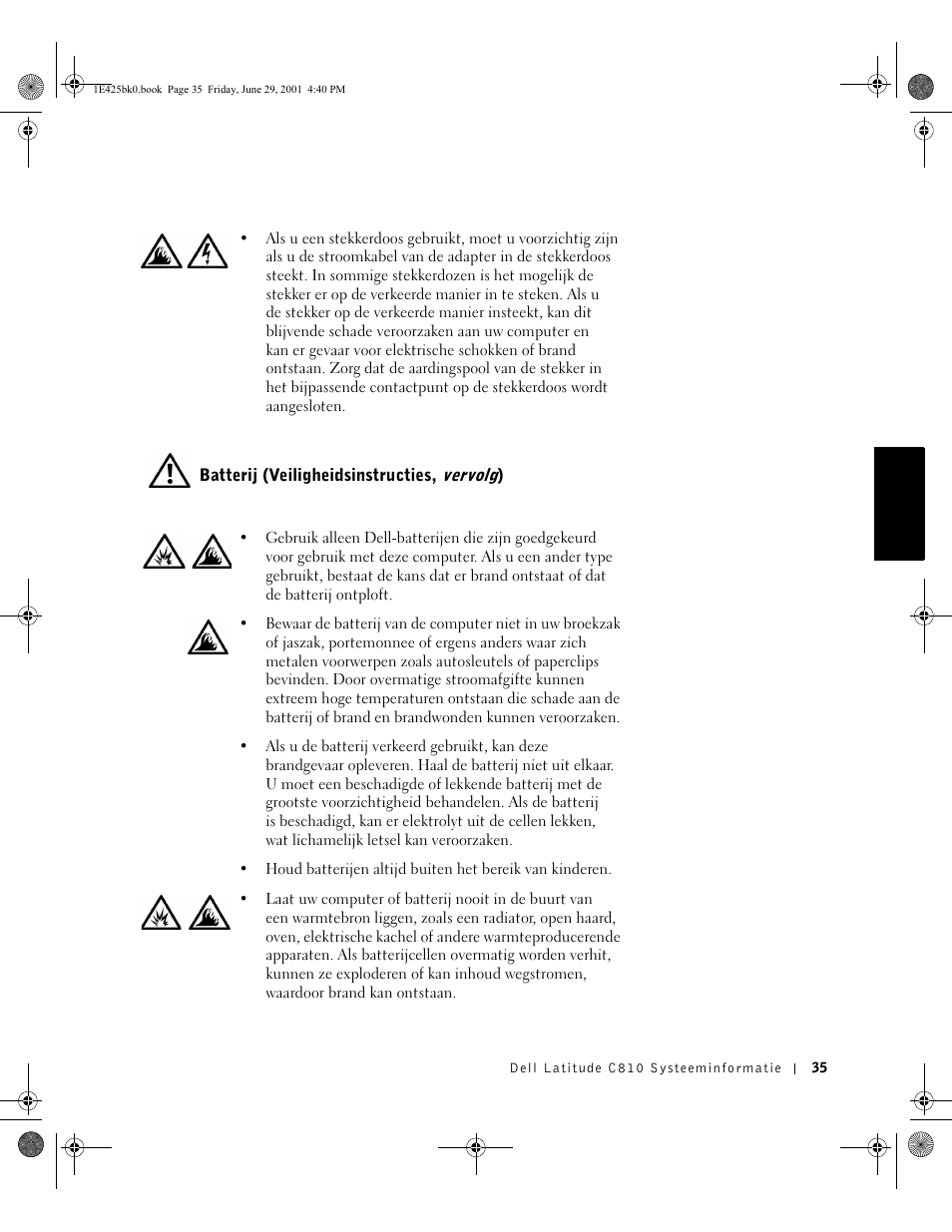 Batterij (veiligheidsinstructies, vervolg) | Dell Latitude C810 User Manual | Page 37 / 188