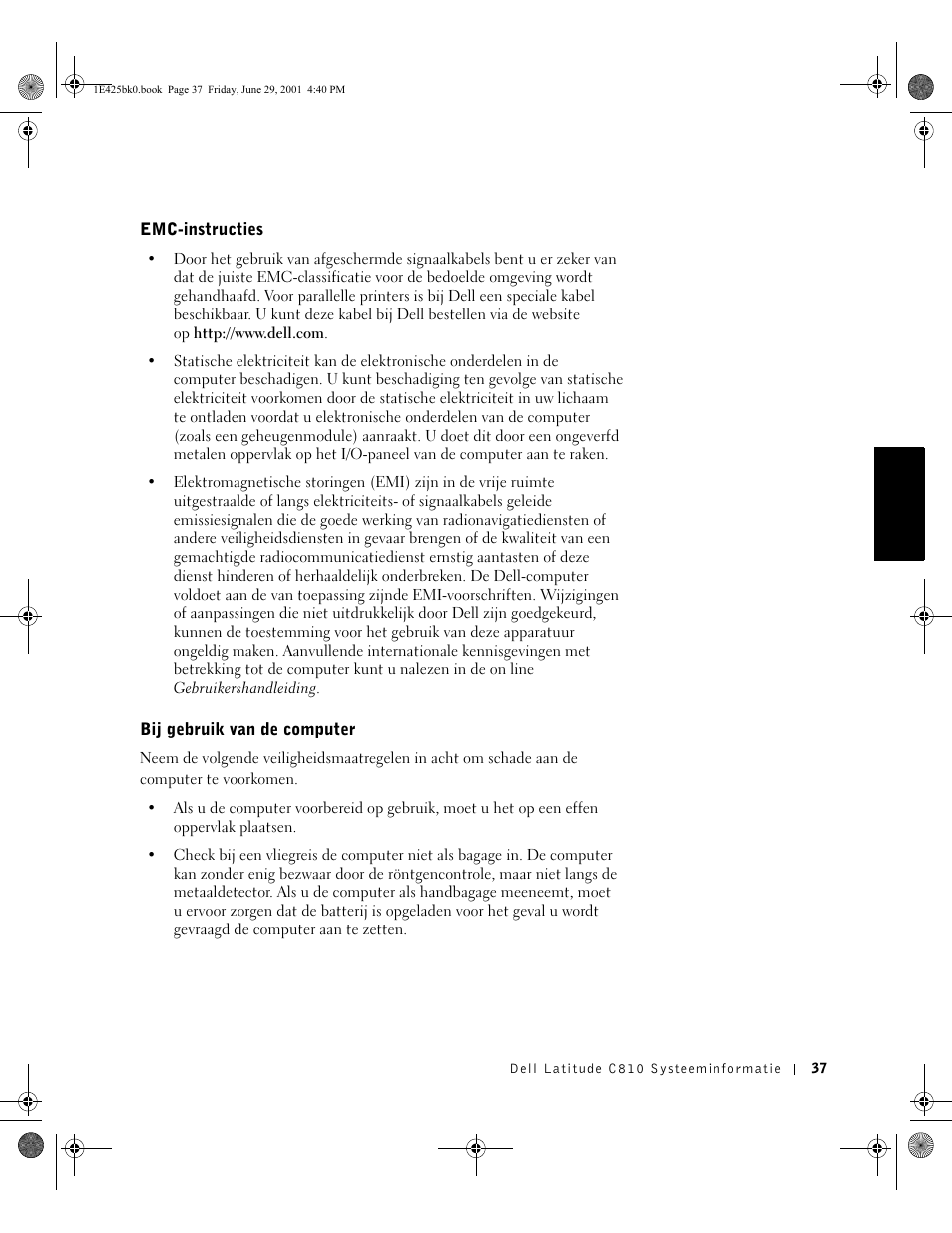 Emc-instructies, Bij gebruik van de computer | Dell Latitude C810 User Manual | Page 39 / 188