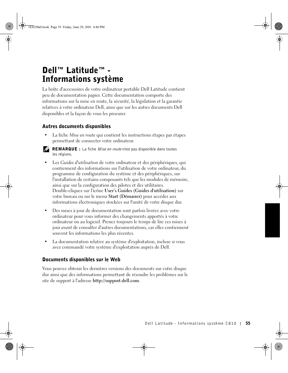 Dell™ latitude™ - informationssystème, Autres documents disponibles, Documents disponibles sur le web | Français, Dell™ latitude™ - informations système | Dell Latitude C810 User Manual | Page 57 / 188