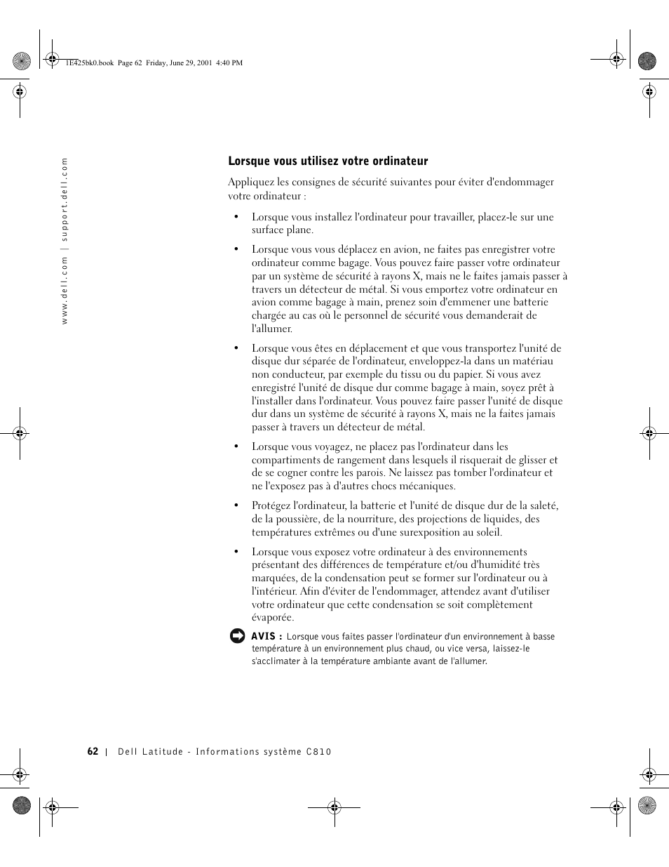 Lorsque vous utilisez votre ordinateur | Dell Latitude C810 User Manual | Page 64 / 188