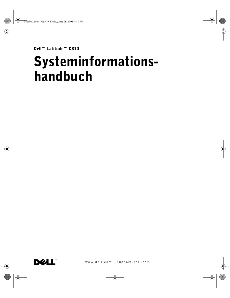 Systeminformationshandbuch, Systeminformations- handbuch | Dell Latitude C810 User Manual | Page 81 / 188