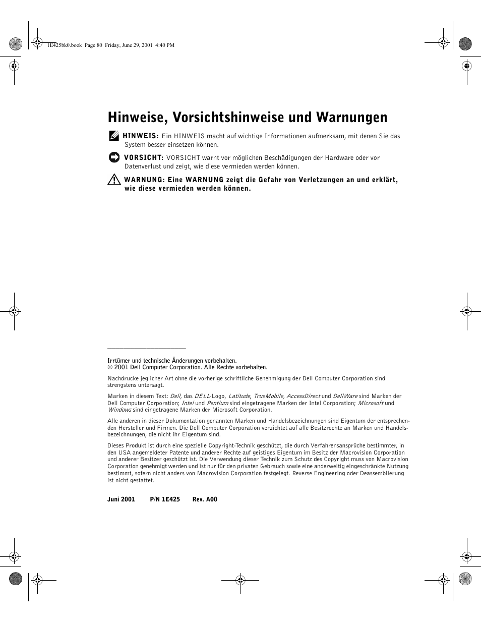 Hinweise, vorsichtshinweise und warnungen | Dell Latitude C810 User Manual | Page 82 / 188