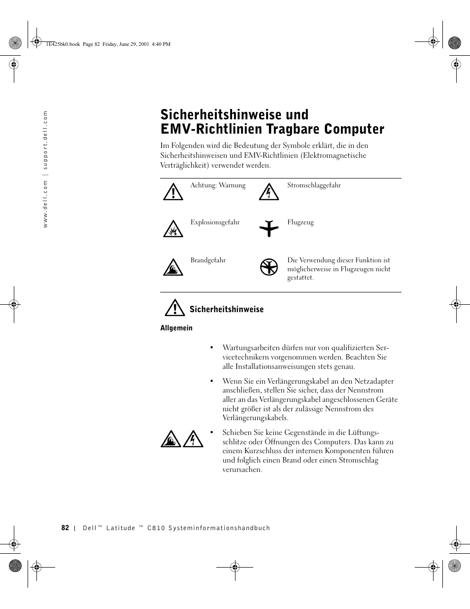 Sicherheitshinweise | Dell Latitude C810 User Manual | Page 84 / 188
