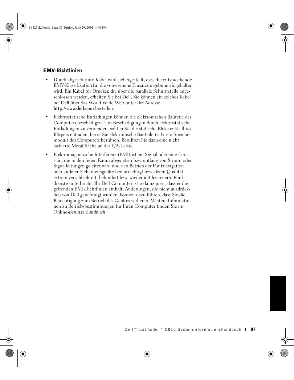 Emv-richtlinien | Dell Latitude C810 User Manual | Page 89 / 188