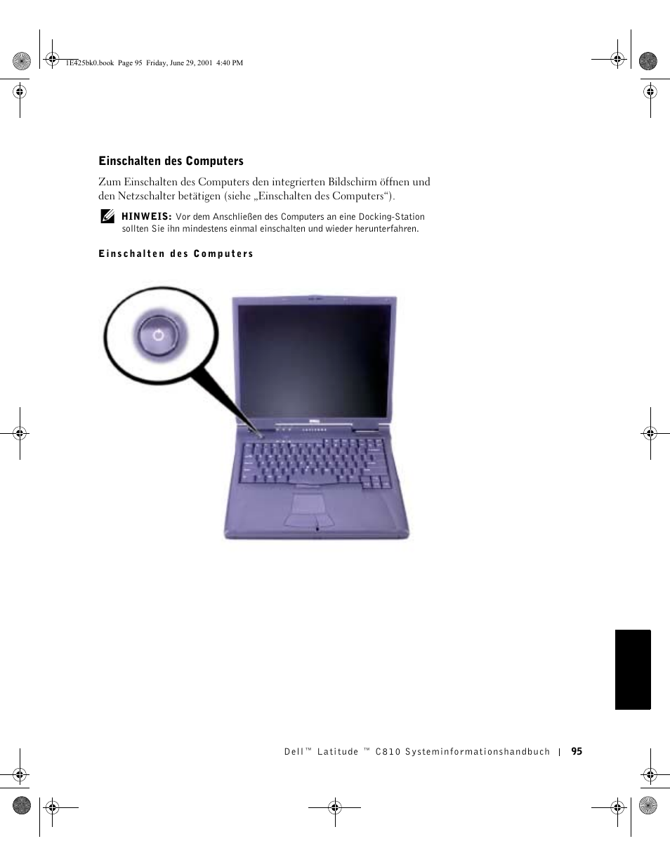 Einschalten des computers | Dell Latitude C810 User Manual | Page 97 / 188