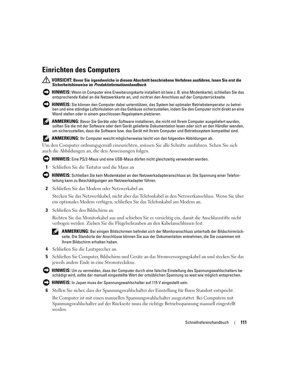Einrichten des computers | Dell OptiPlex 210L User Manual | Page 111 / 258
