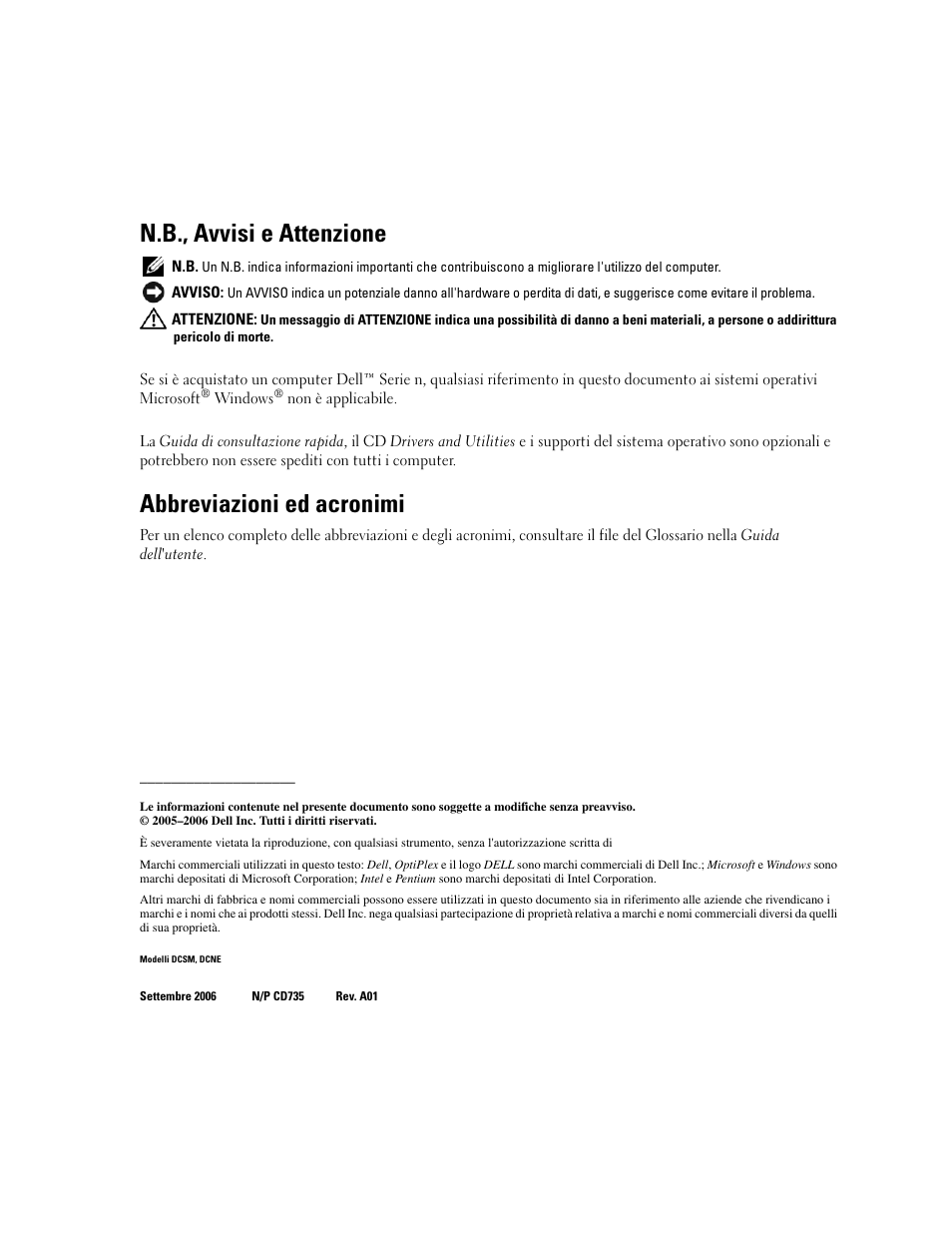 N.b., avvisi e attenzione, Abbreviazioni ed acronimi | Dell OptiPlex 210L User Manual | Page 130 / 258