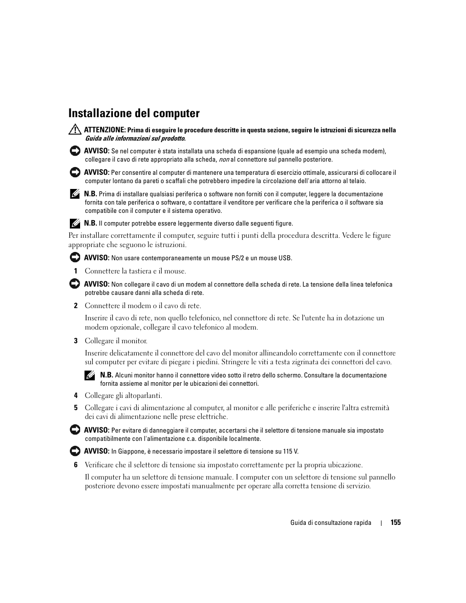 Installazione del computer | Dell OptiPlex 210L User Manual | Page 155 / 258