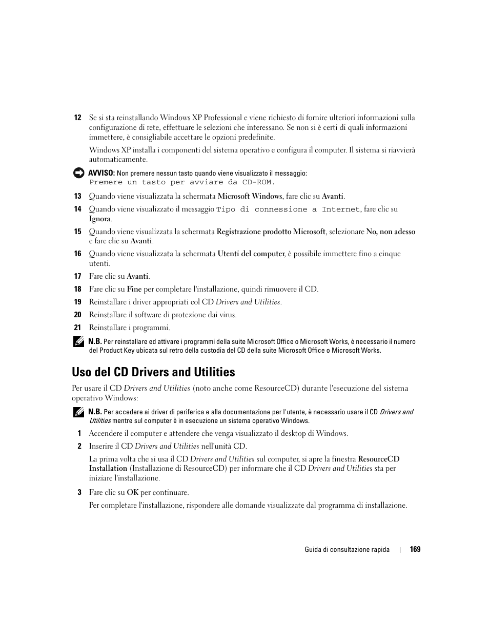 Uso del cd drivers and utilities | Dell OptiPlex 210L User Manual | Page 169 / 258