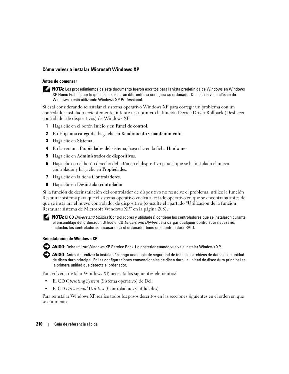 Cómo volver a instalar microsoft windows xp | Dell OptiPlex 210L User Manual | Page 210 / 258