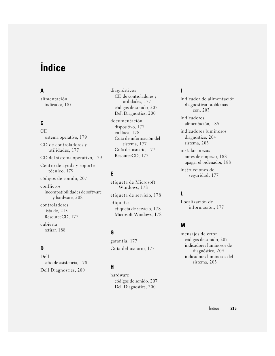 Índice | Dell OptiPlex 210L User Manual | Page 215 / 258