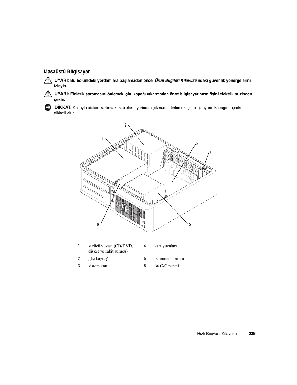 Masaüstü bilgisayar, Inı çıkarma (bkz. "masaüstü bilgisayar" sayfa 239) | Dell OptiPlex 210L User Manual | Page 239 / 258