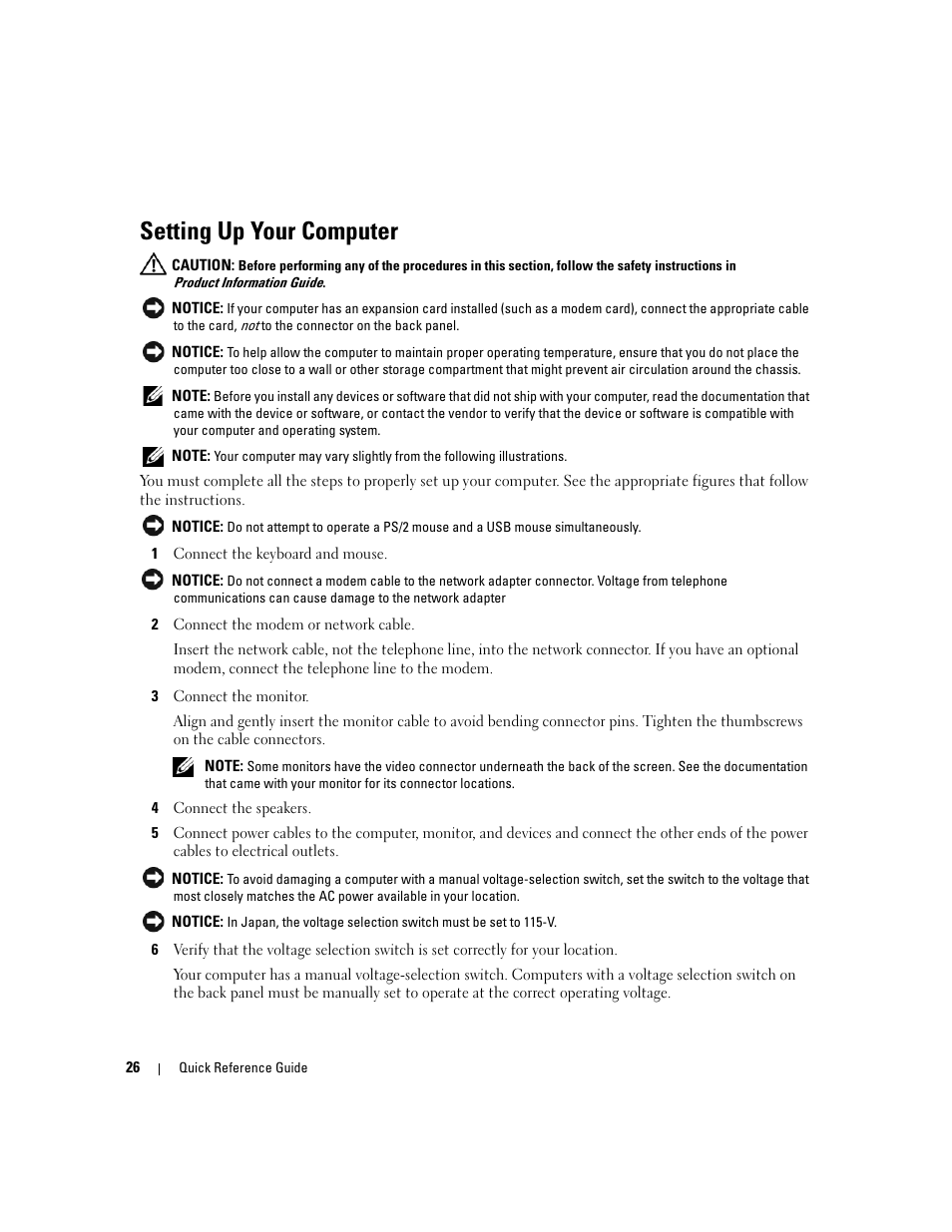 Setting up your computer | Dell OptiPlex 210L User Manual | Page 26 / 258